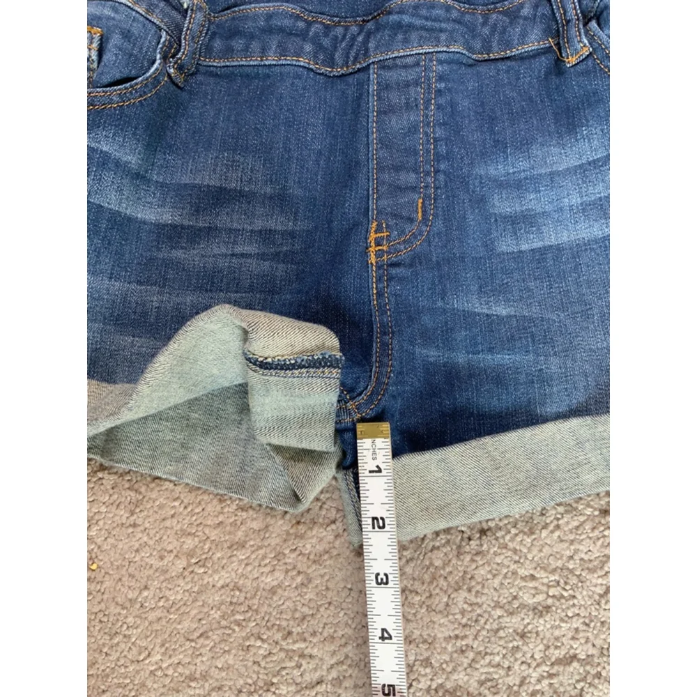 Machine Dark Wash Denim Overalls Shorts Blue Distressed Lg‎ Cabincore Fisherman